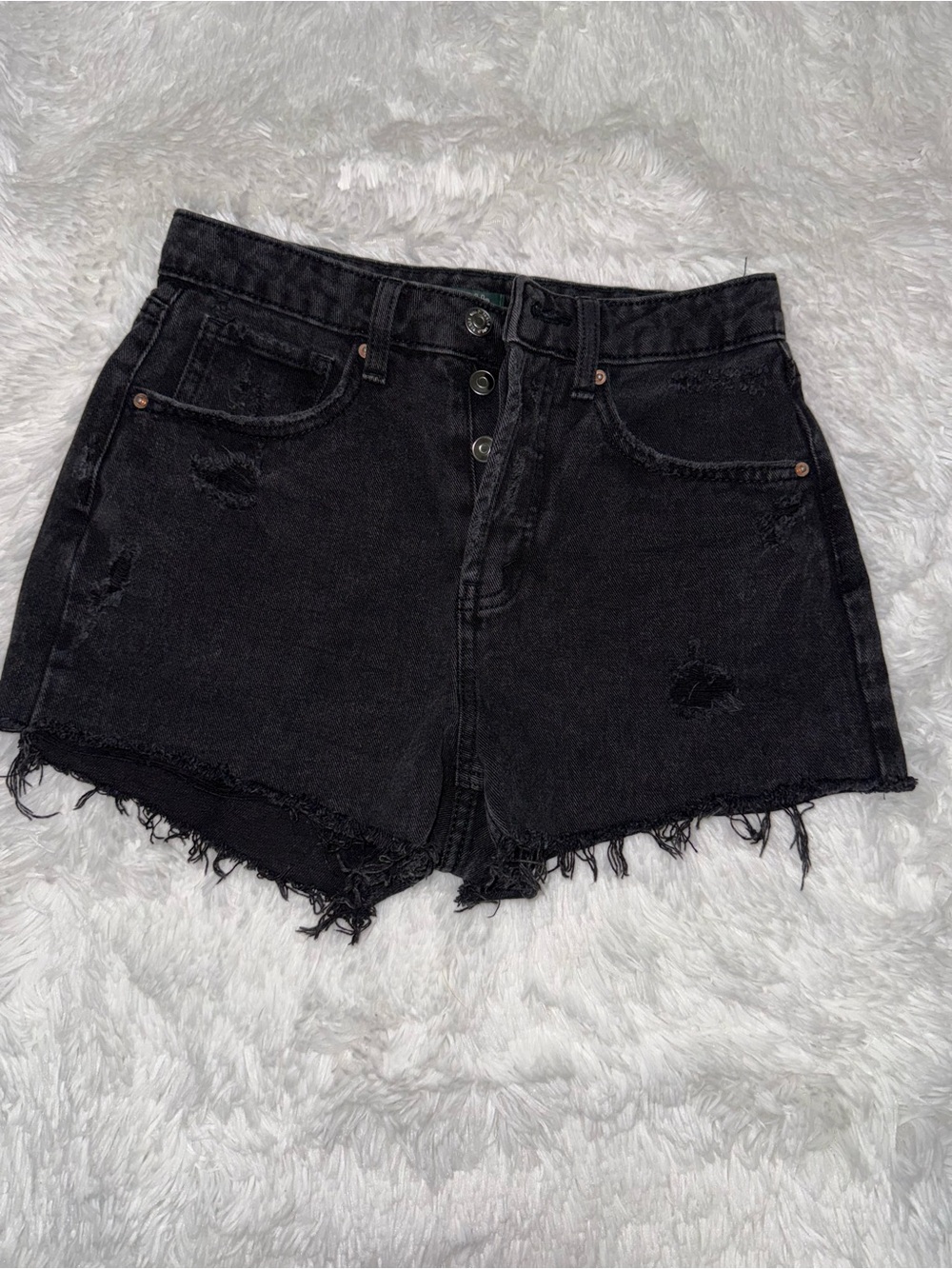 wild fable Black Distressed High-Rise Denim Shorts